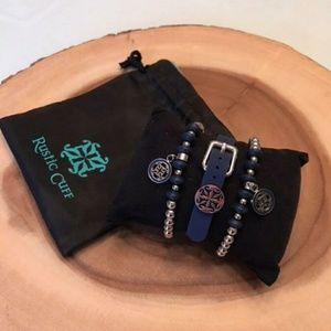 Navy Blue Rustic Cuff Rubber & Stainless Steel Set